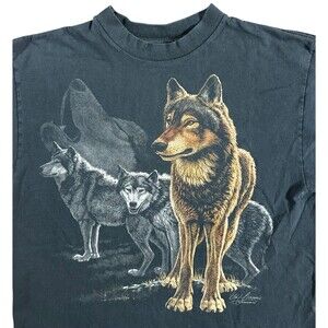 VTG Silk Masters Wolves Graphic Shirt Men’s Medium Faded Black USA 90s Wolf Pack
